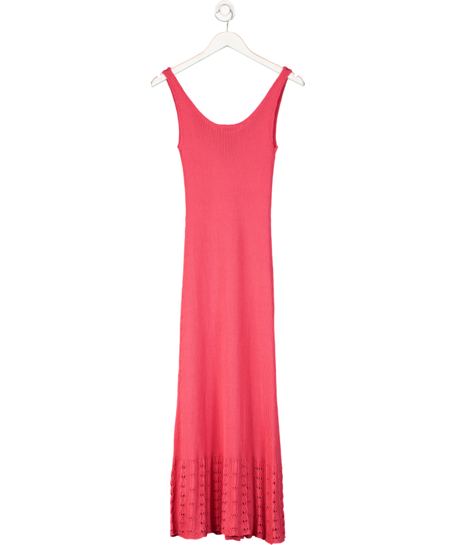 NA-KD Red Knitted Scoop Neck Crochet Midi Dress UK S