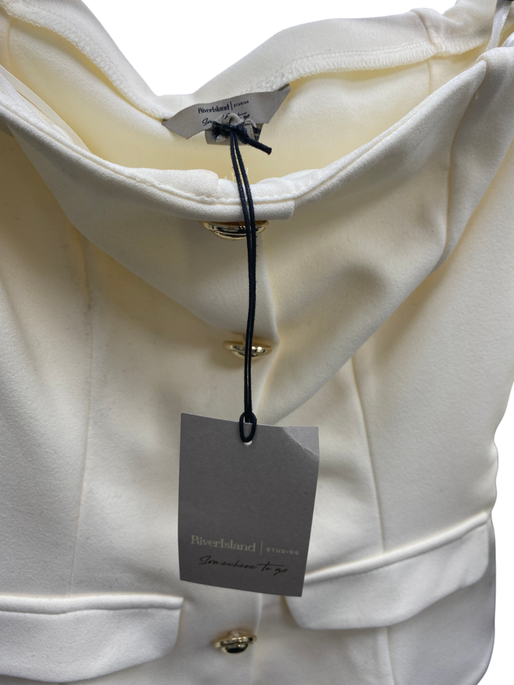 River Island Cream Bardot Button Down Bodycon Midi Dress UK 6