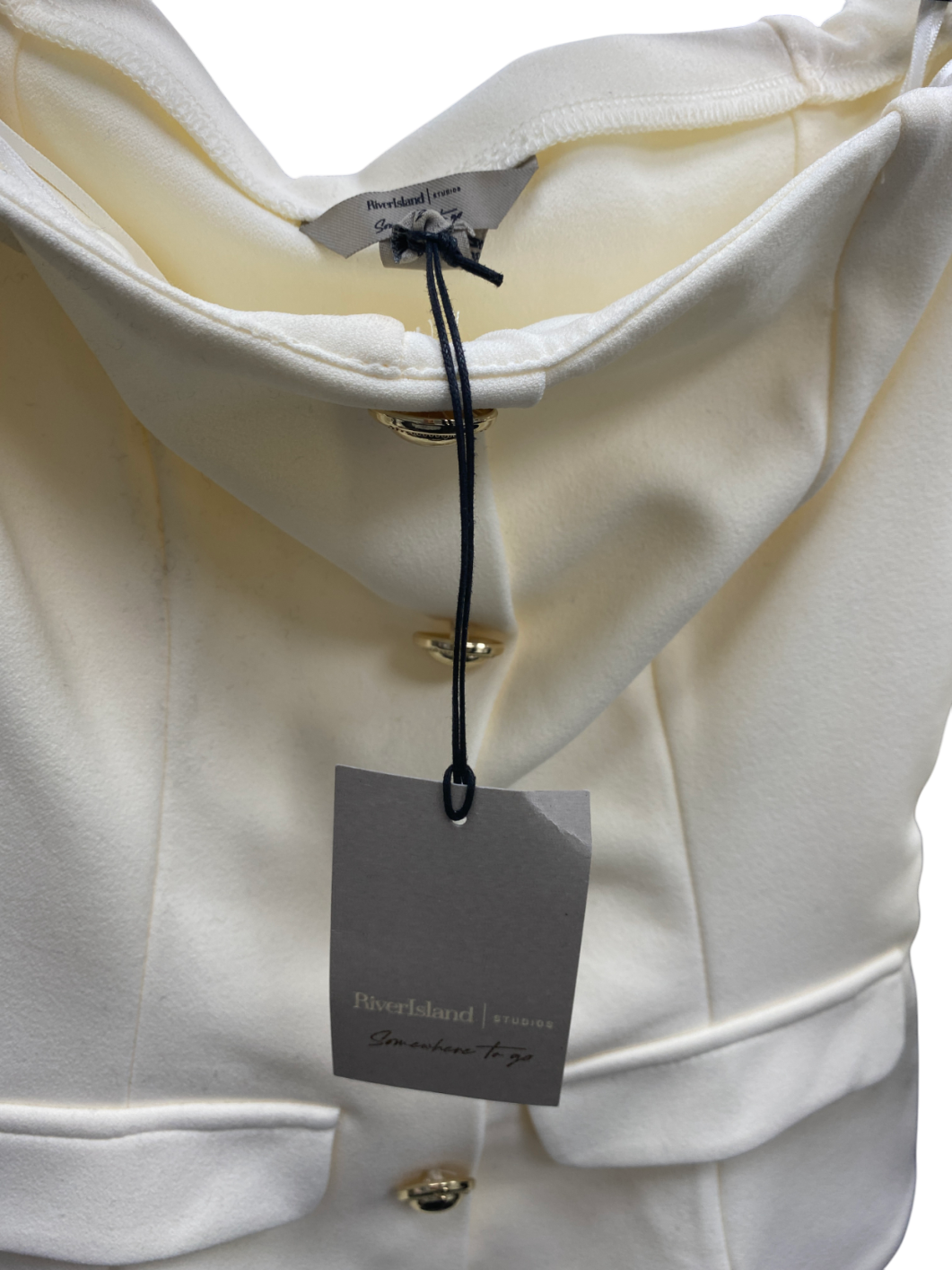 River Island Cream Bardot Button Down Bodycon Midi Dress UK 6