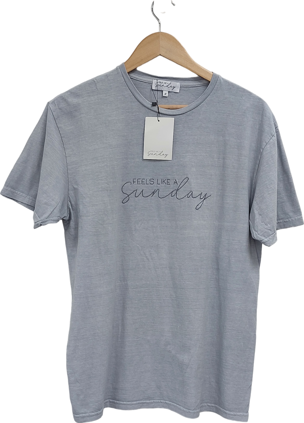 Feels Like A Sunday Grey Embroidered Tee UK M