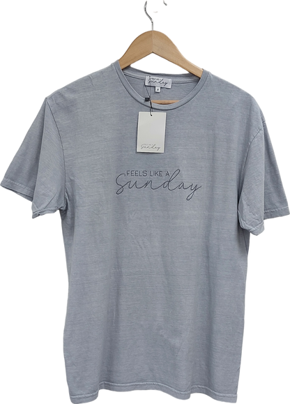 Feels Like A Sunday Grey Embroidered Tee UK M