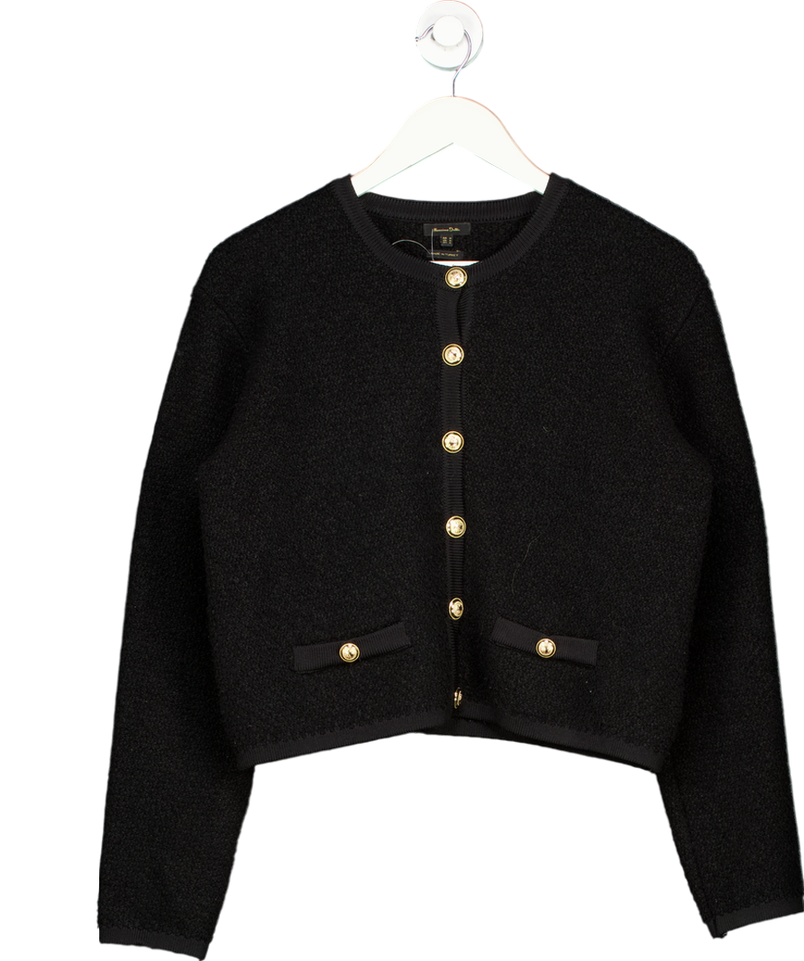 Massimo Dutti Black Cotton Blend Textured Cardigan UK M