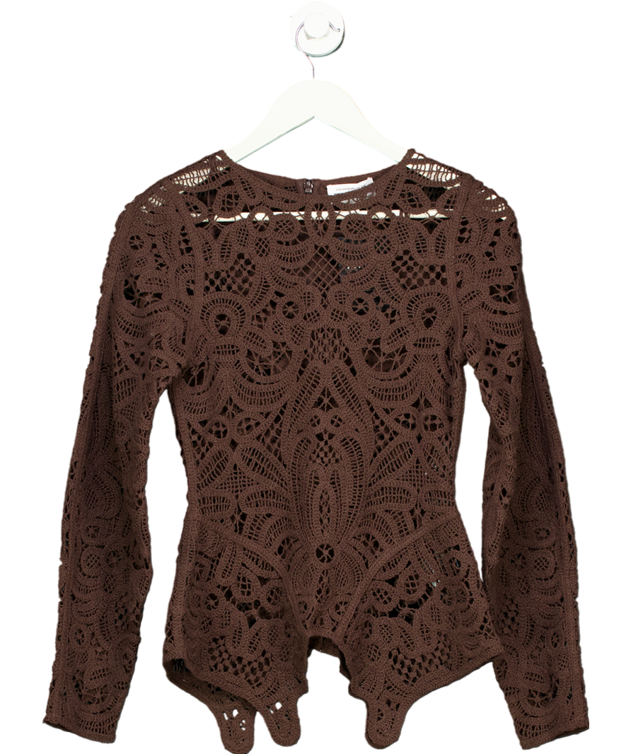 & Other Stories Brown Crochet-lace Peplum Top UK XS