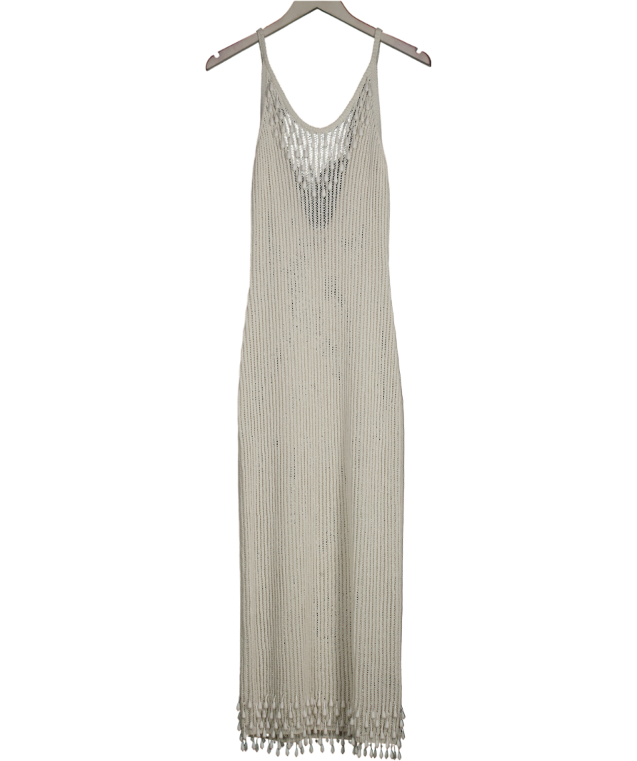 H&M White Summer Edition Bead-embellished Knitted Dress UK M