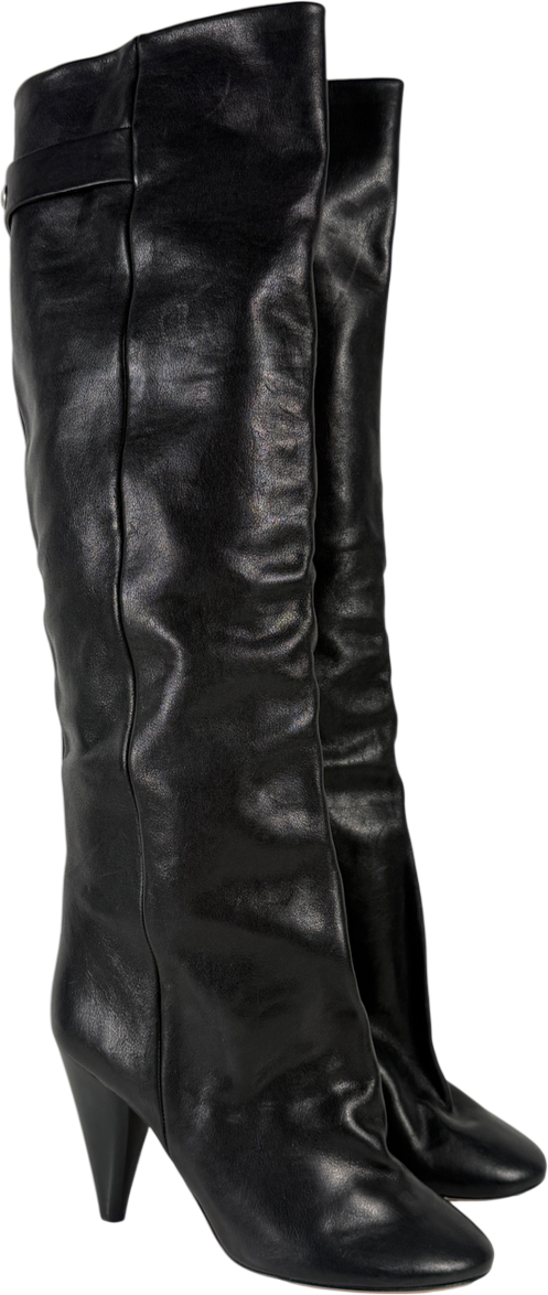 Isabel Marant Black Knee High Leather Boots Popper Back UK 7 EU 40 👠