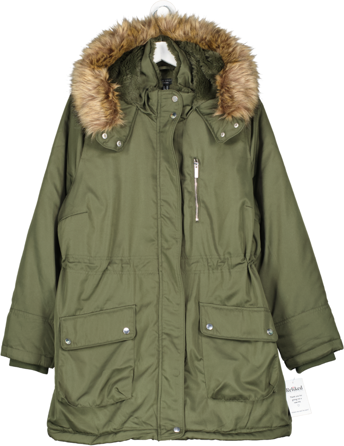 New Look Green Curves Khaki Faux Fur Trim Hooded Parka Jacket BNWT UK 18