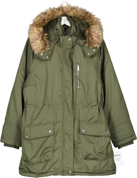 New Look Green Curves Khaki Faux Fur Trim Hooded Parka Jacket BNWT UK 18