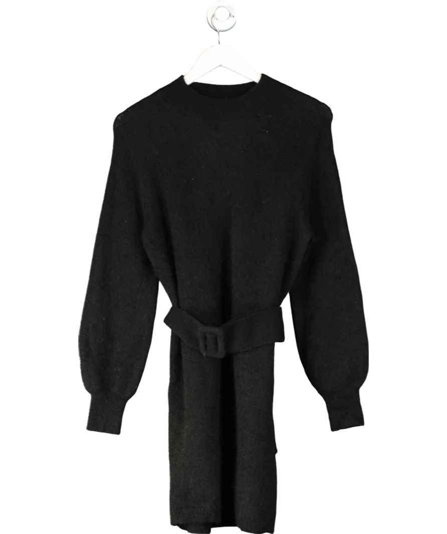 Sezane Black Mohair/ merino Blend belted Enola Dess UK L