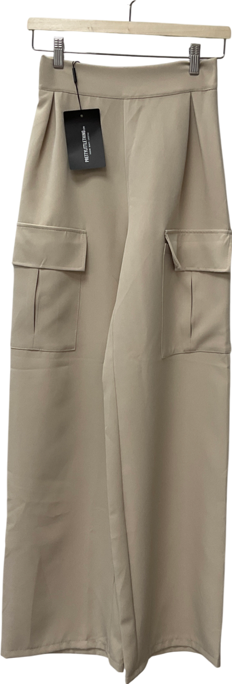 PrettyLittleThing Beige Woven Tailored Pocket Detail Wide Leg Trouser UK 6