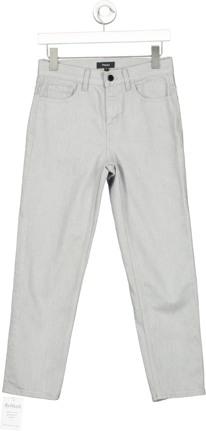Theory Harbour Grey Cropped High-Rise Straight-Leg Jeans W25