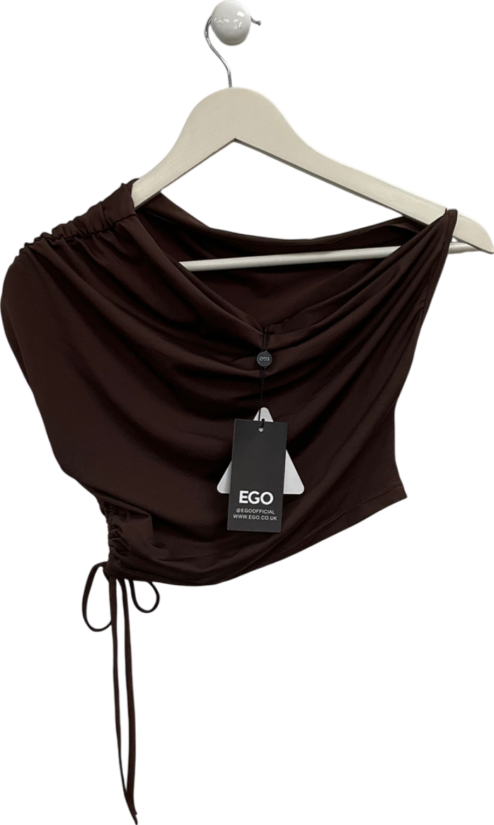Ego Brown Ruched Detail Asymmetric Crop Top UK S