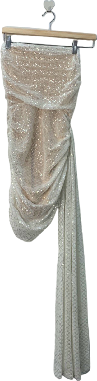 Fashion Nova Beige Sequin Draped Dress XS
