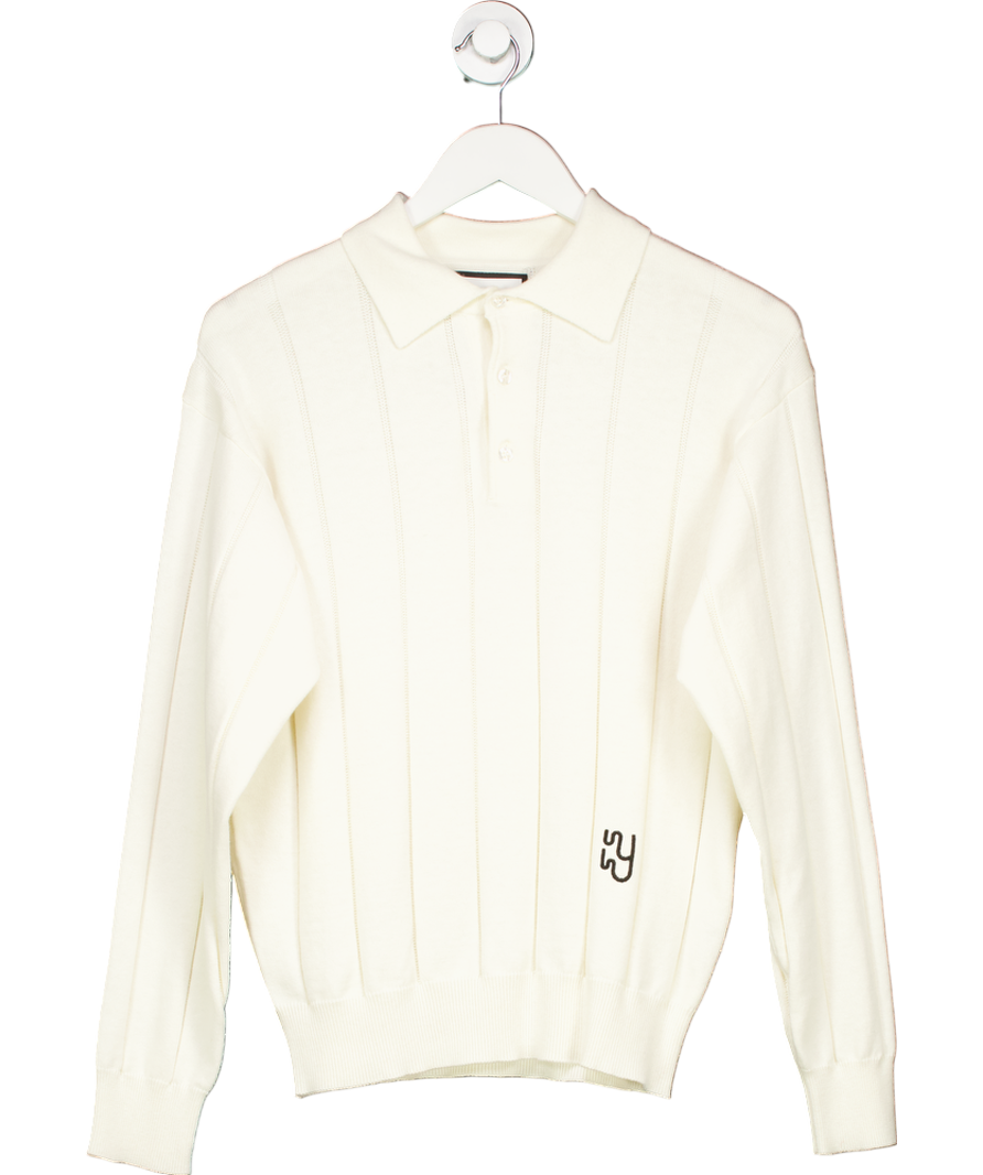 Yaitte Cream Knitted Linear Jacquard Polo UK S