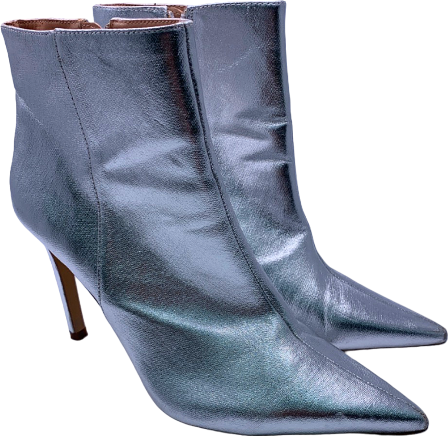 Zara Silver Metallic Pointed Toe Ankle Boots EU 41 UK 8