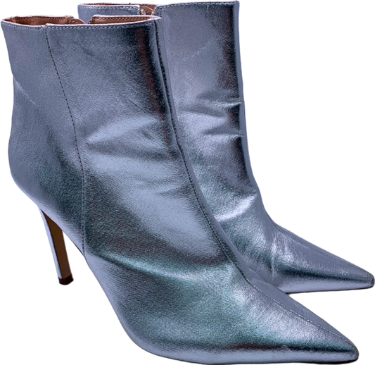 Zara Silver Metallic Pointed Toe Ankle Boots EU 41