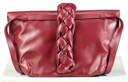 DeMellier Burgundy Leather Verona Braided Calfskin Clutch Bag with shoulder strap In Ruby Smooth