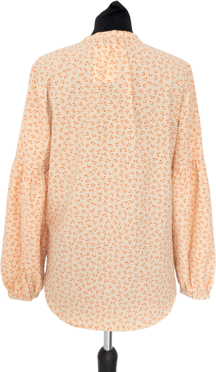 SECOND FEMALE Orange Ditsy Floral Balloon Sleeve Blouse UK S