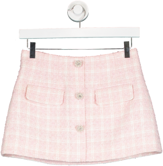 Self-Portrait Pink Boucle Button Mini Skirt UK 8