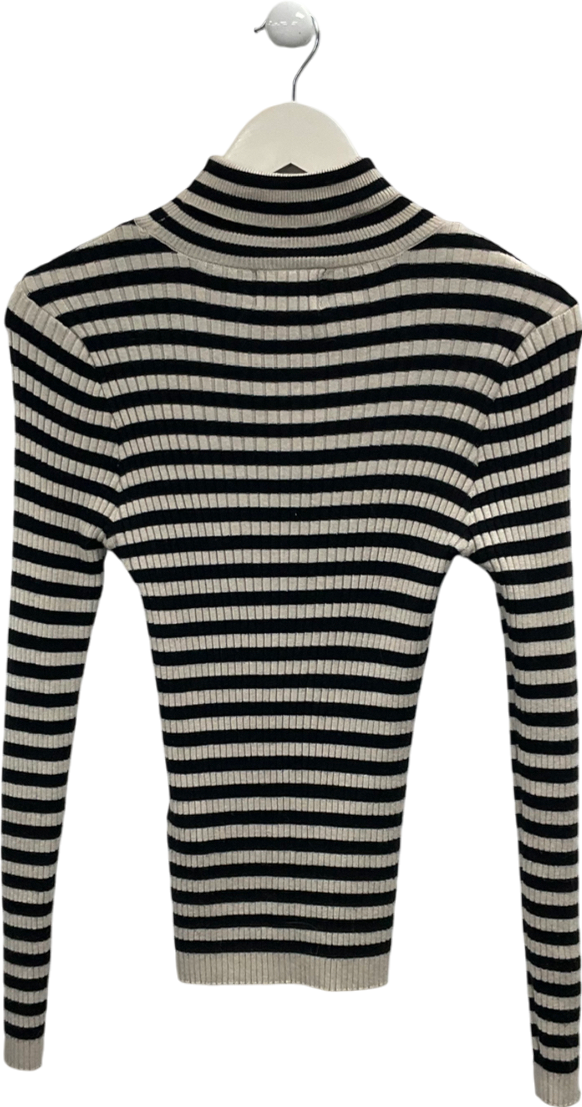 Pieces Black Striped Roll Neck Jumper UK XXL