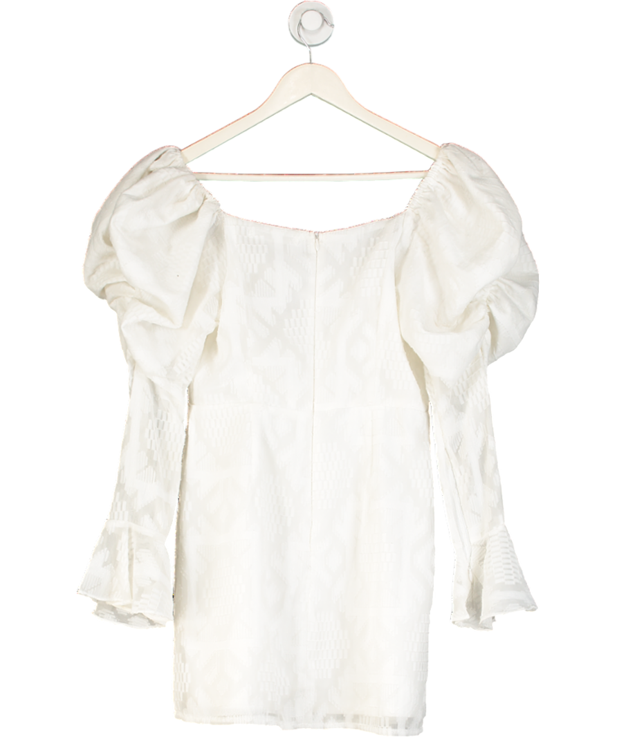 Saints + Secrets White Textured Puff Sleeve Mini Dress UK 10