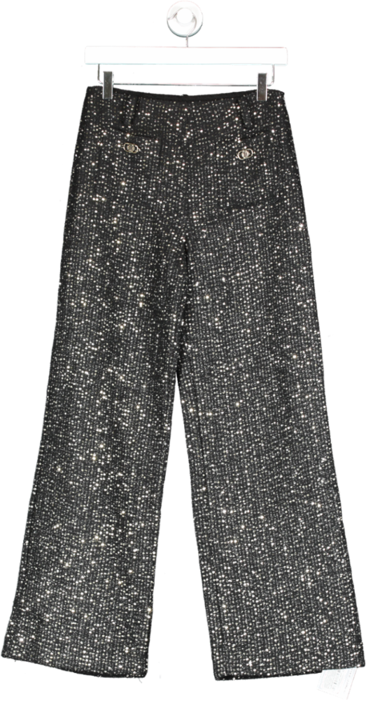 Maje Black Sequined Tweed Straight-leg Pants UK 8