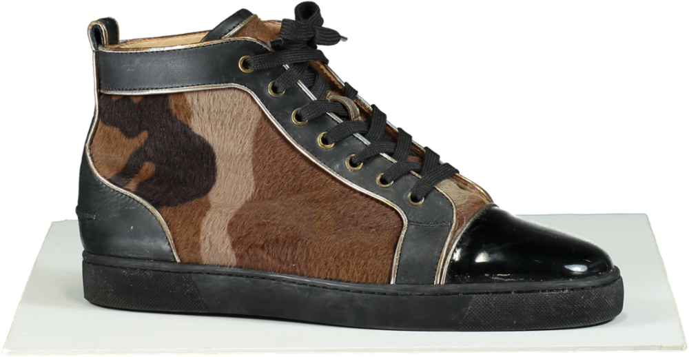 Christian Louboutin Black/Brown Camo High-top Sneakers UK 9