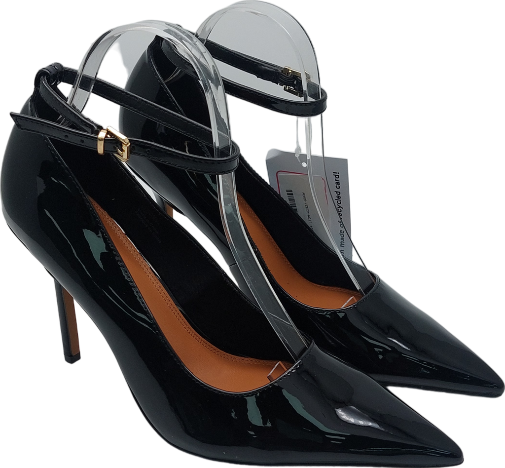 River Island Black Patent Ankle Strap Stilettoes UK 7 EU 40 👠