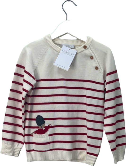 The Little White Company White/Red London Soldier Pocket Stripe Jumper 4-5 Years