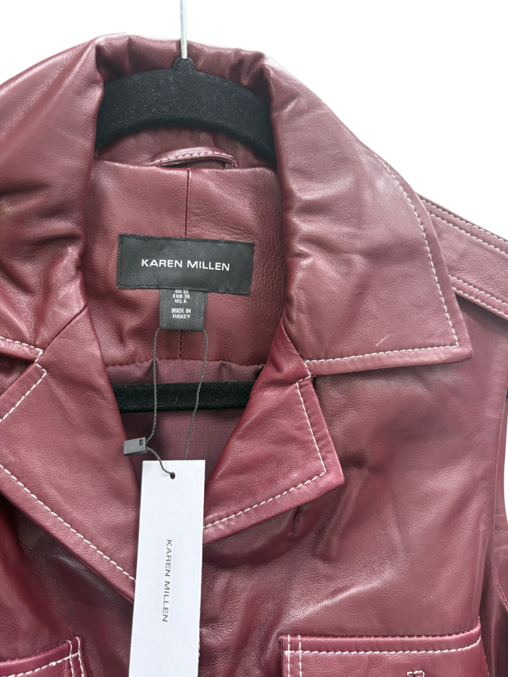 Karen Millen Red Leather Contrast Stitch Sleeveless Midi Dress UK 10