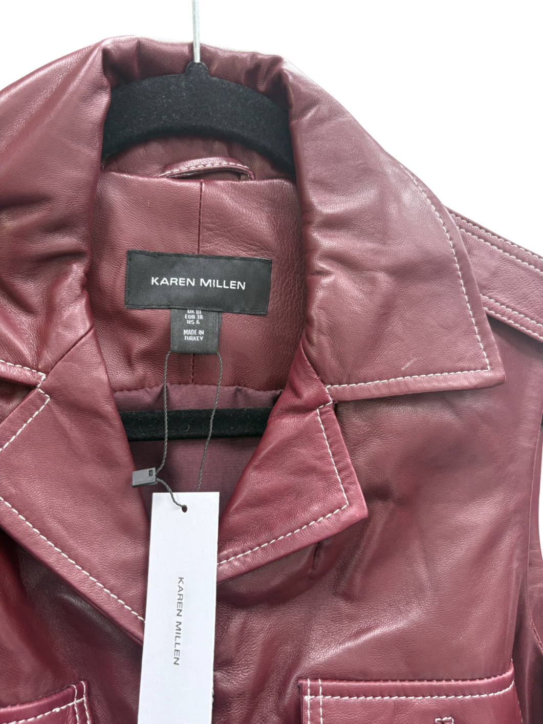 Karen Millen Red Leather Contrast Stitch Sleeveless Midi Dress UK 10