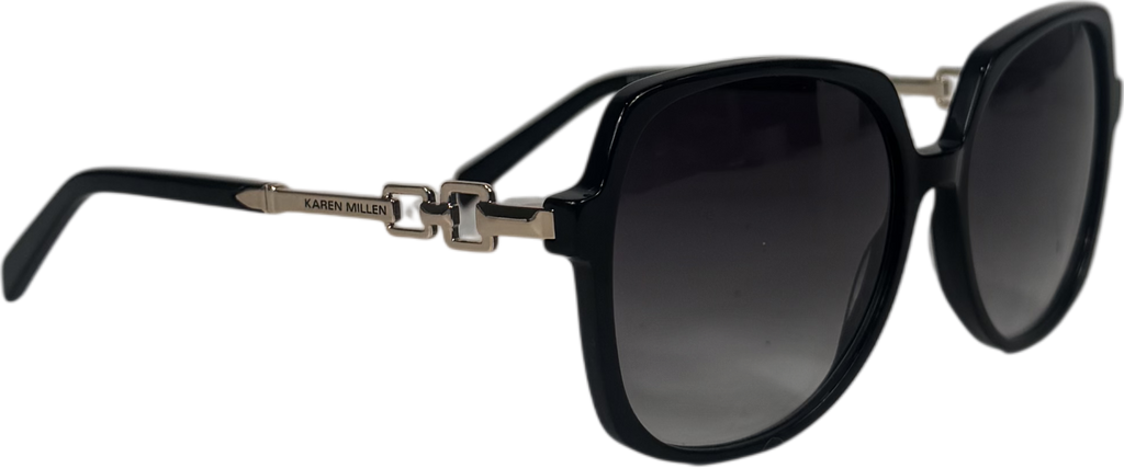 Karen Millen Black Rounded Gold Detail Sunglasses One Size