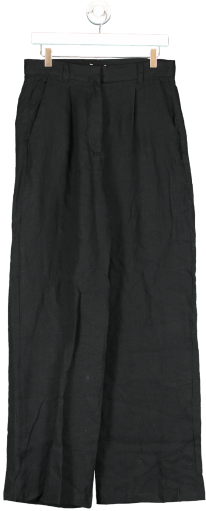 albaray Black Linen Wide Leg Trousers UK 14