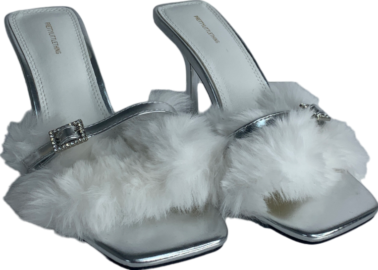 PrettyLittleThing White Faux Fur High Heels UK 3 EU 36 👠