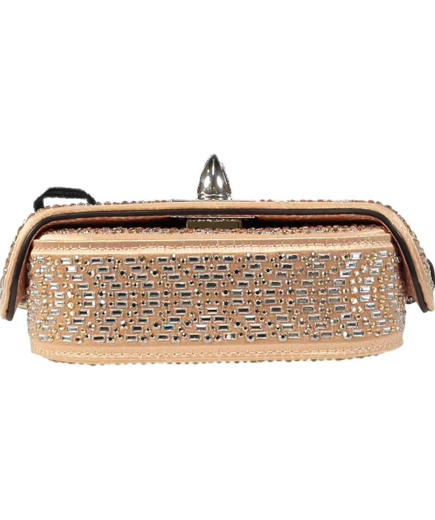 Ermanno Scervino Nude Mini Crystal Leather Bag with top handle & detachable shoulder strap