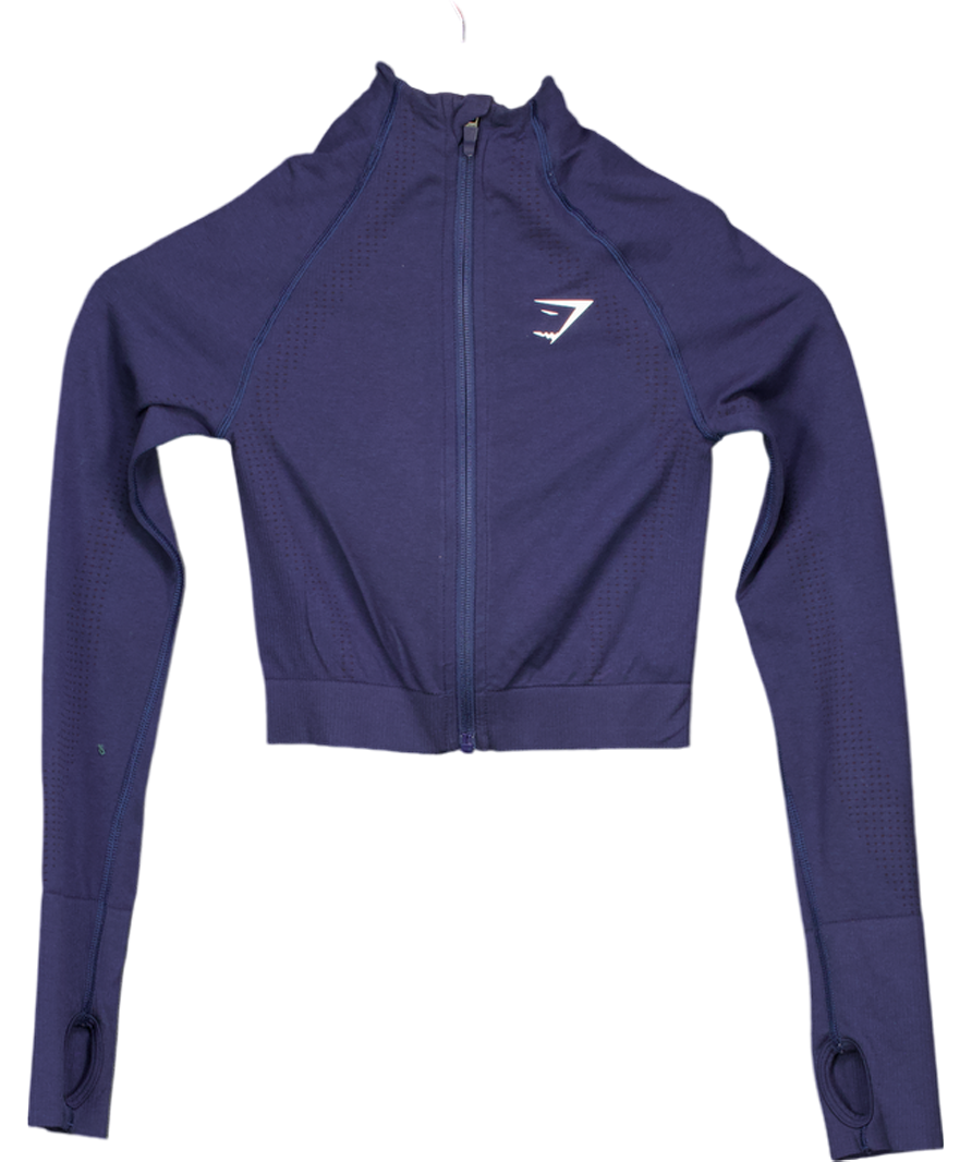 gymshark Blue Vital Seamless 2.0 Midi Zip Up Jacket UK XS