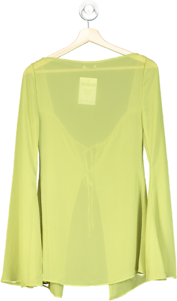 House of CB Lime Green Sheer Tie-Front Blouse XS