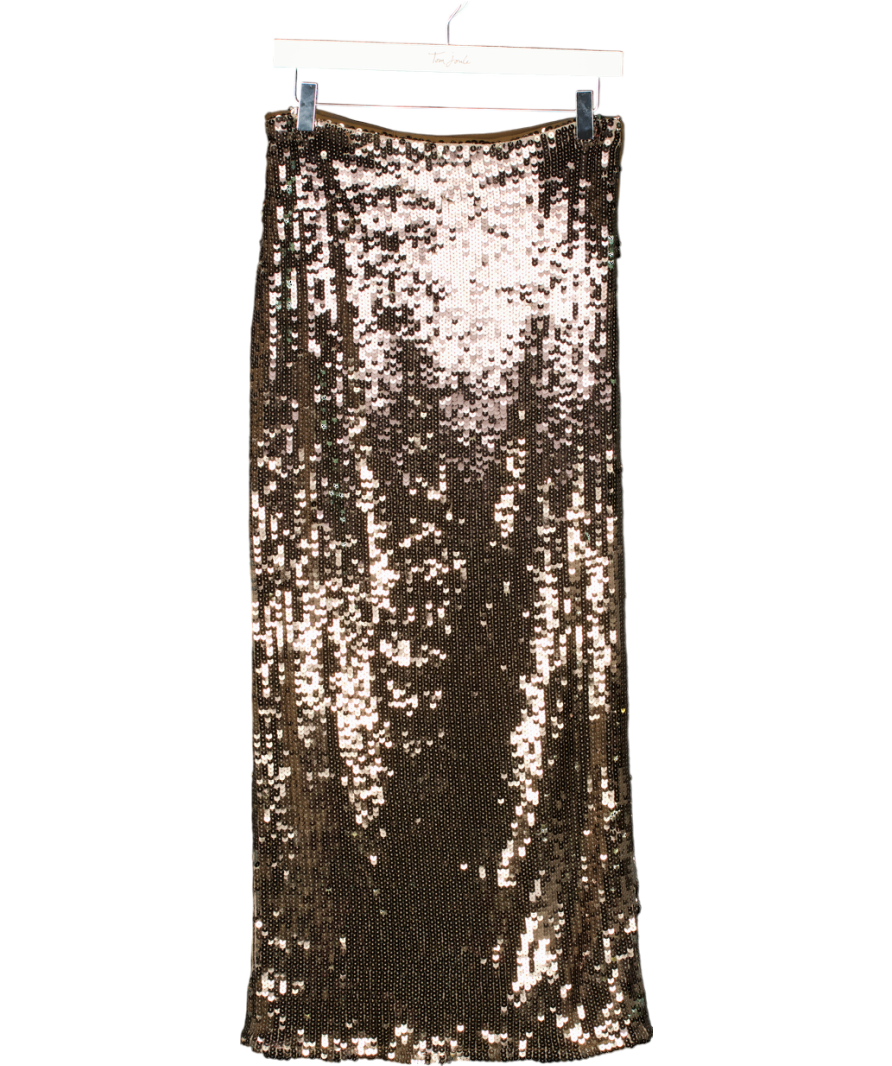 Karen Millen Brown Split Back Sequin Midi Skirt UK 8