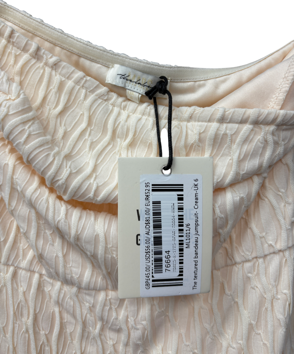 Mars the Label Cream Textured Bandeau Jumpsuit UK 6