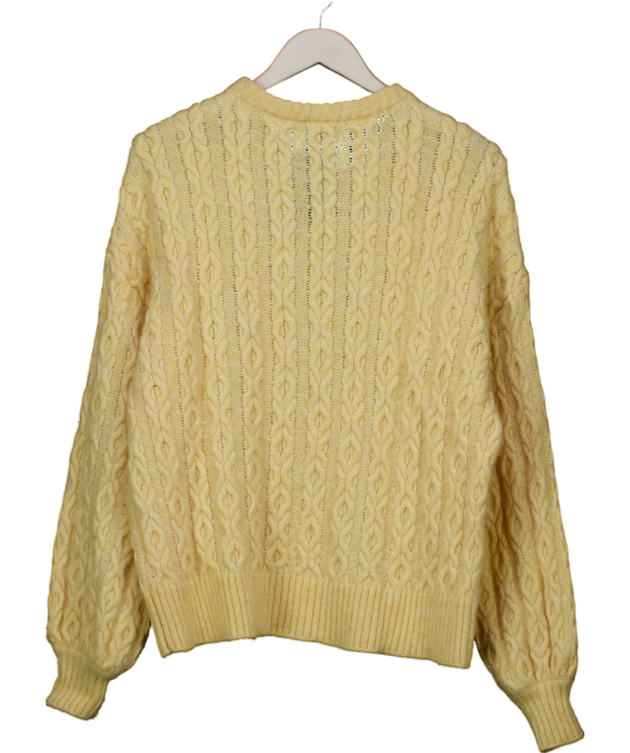 Nobody's Child Butter Yellow Relaxed Fit Cable Knit Wool Blend Jumper UK M