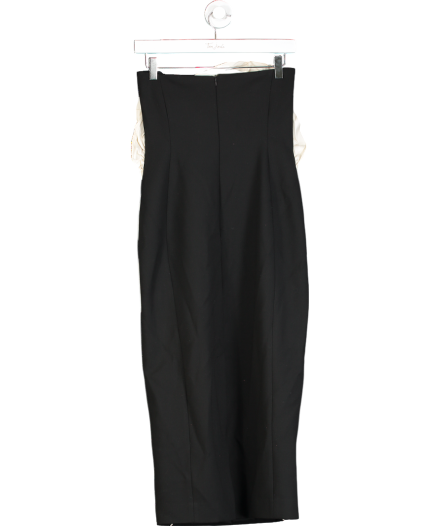 Karen Millen Black Ruffle Taffeta Compact Stretch Bandeau Tailored Midi Dress UK 6