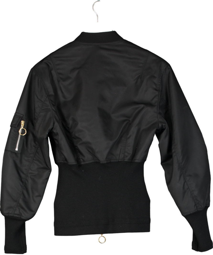 Pinko Black Ribbed Waist Bomber Jacket UK 8