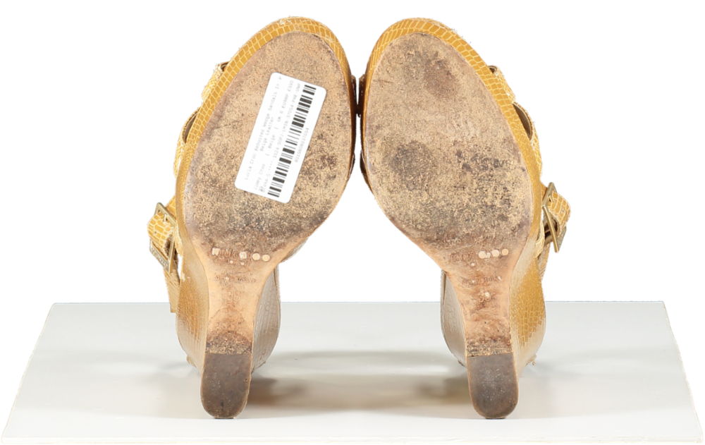 Jimmy Choo Lucia Croc Embossed Wedge Sandals In Beige Leather UK 6 EU 39 👠