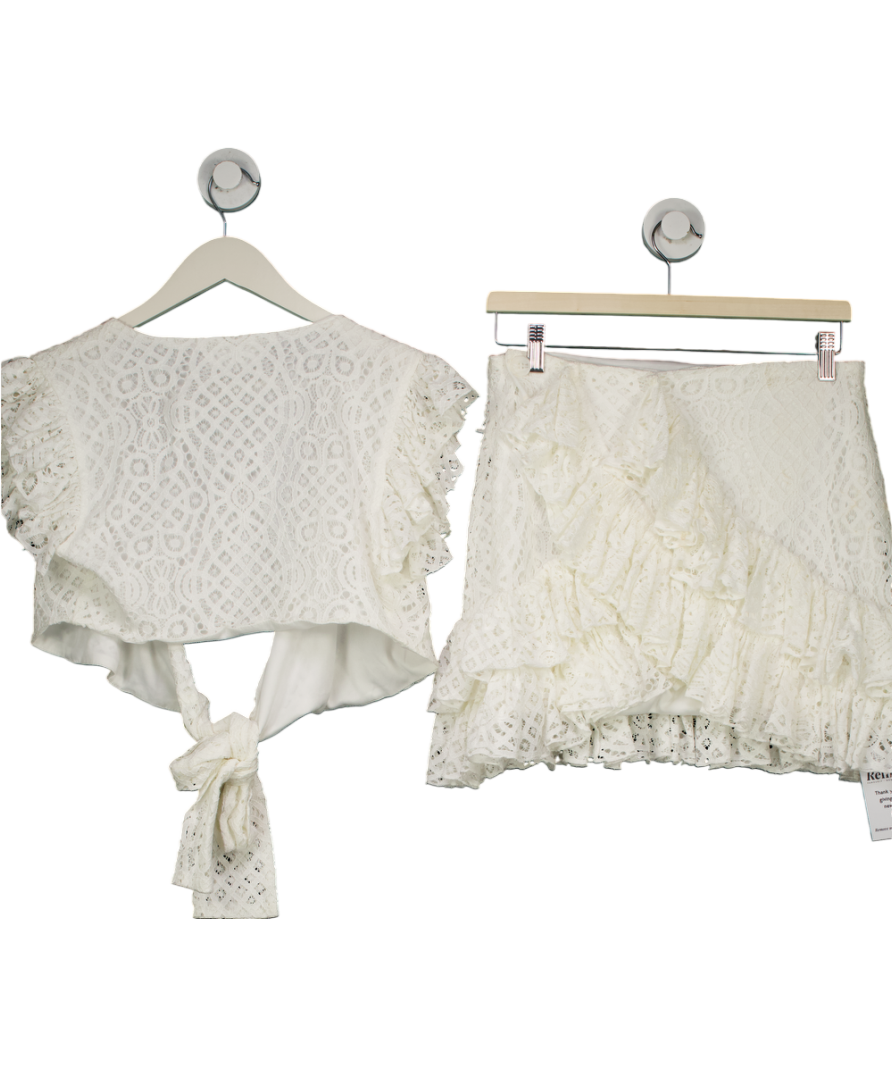 Moda Minx White Lace Crop Top And Ruffle Skirt UK L