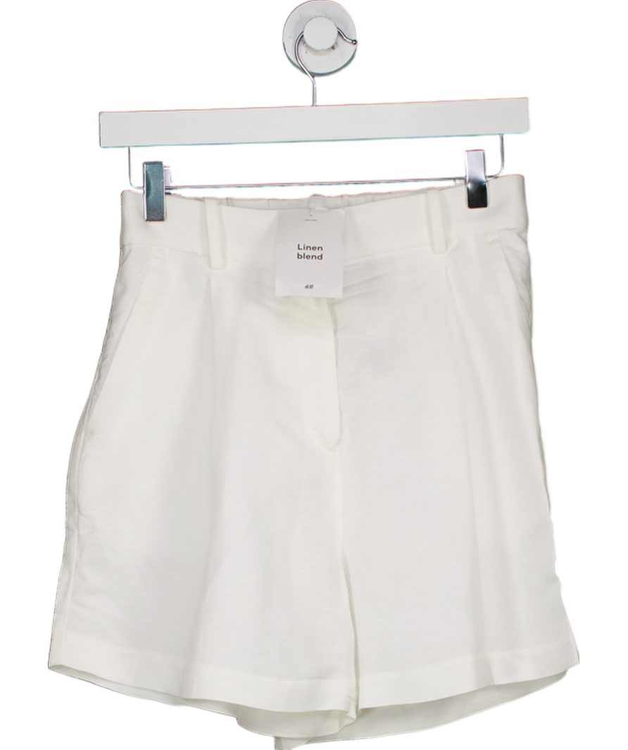 H&M White Linen-blend Shorts UK 8