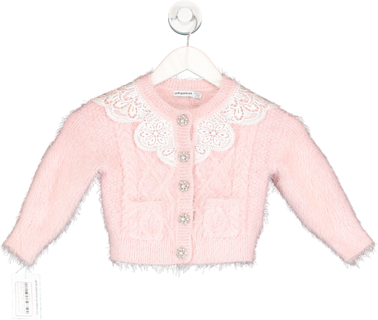 Self-Portrait Pink Lace Collar Embellished Button Cardigan 5 Years