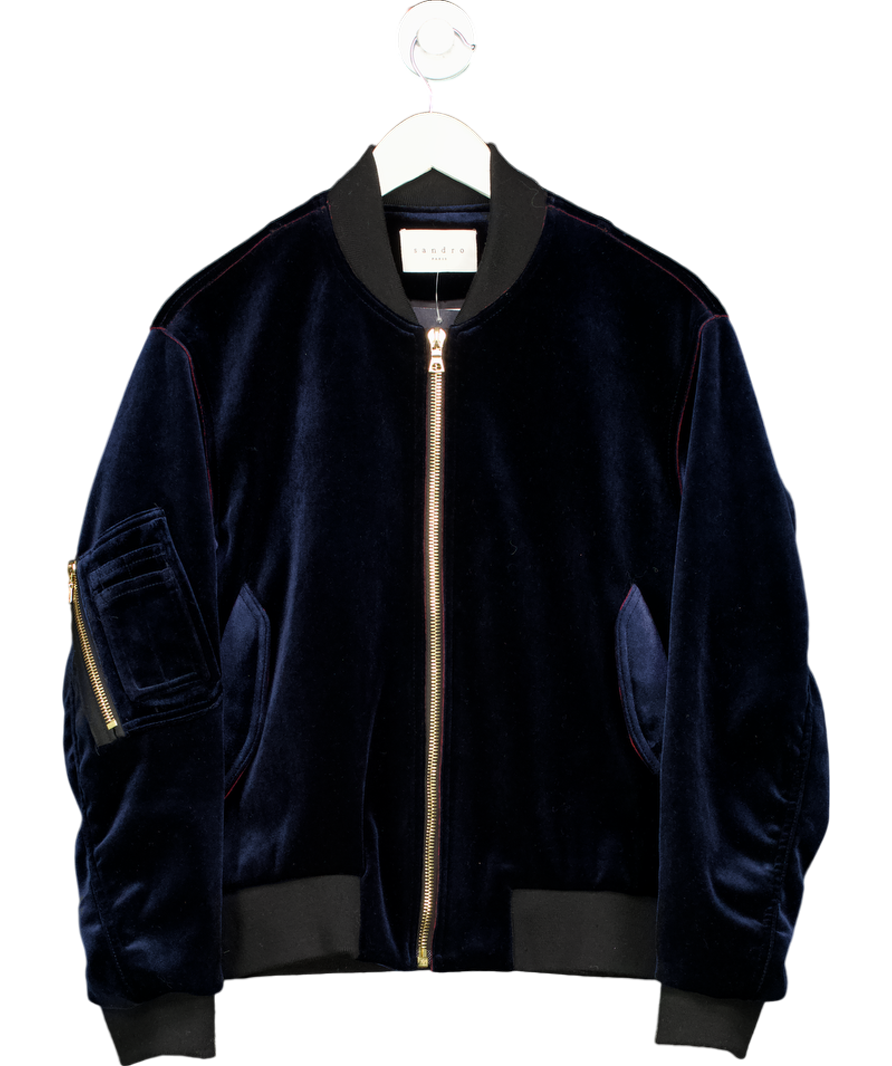 Sandro Blue Ventura Velvet Bomber Jacket UK S