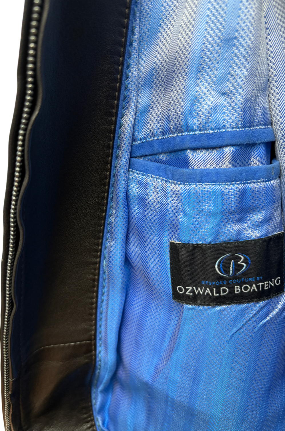Ozwald Boateng Black Bespoke Couture Leather Jacket UK XL