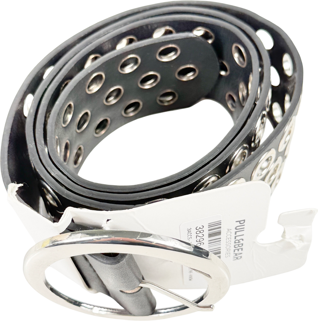 Pull&Bear Black Faux Leather Wide Eyelet Belt One Size