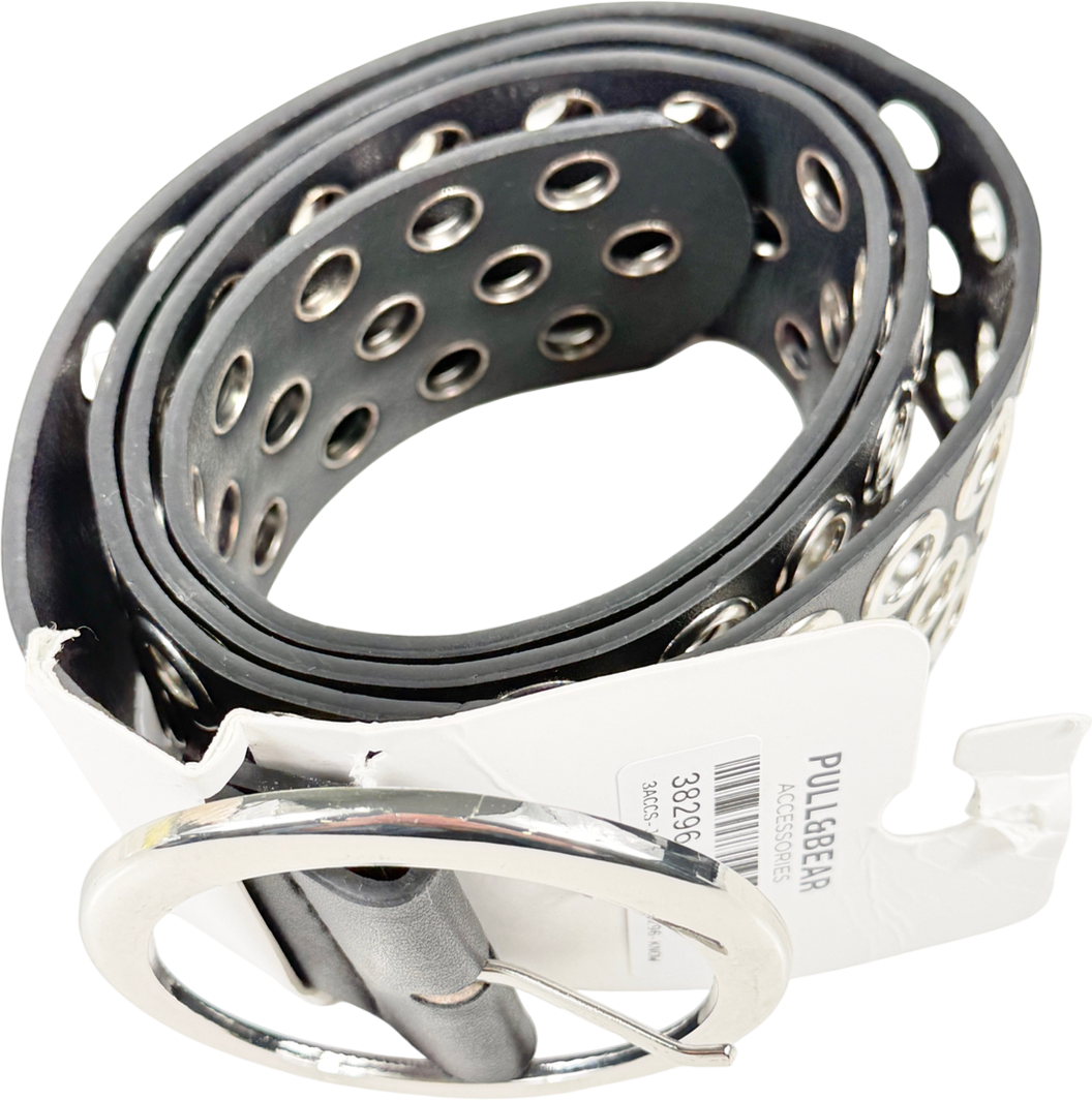 Pull&Bear Black Faux Leather Wide Eyelet Belt One Size