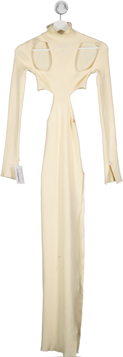 Ego Cream Ribbed Cut Out Maxi Dress UK 6